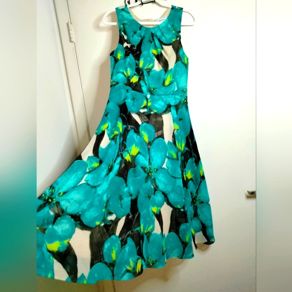 J. Howard (Size 8) Multicolored Floral Print Tank Sleeve Ruffle Hem Dress